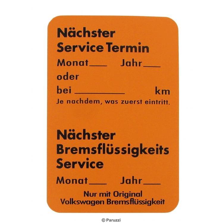 VW Serviceaufkleber orange Original B-Säule Wartung